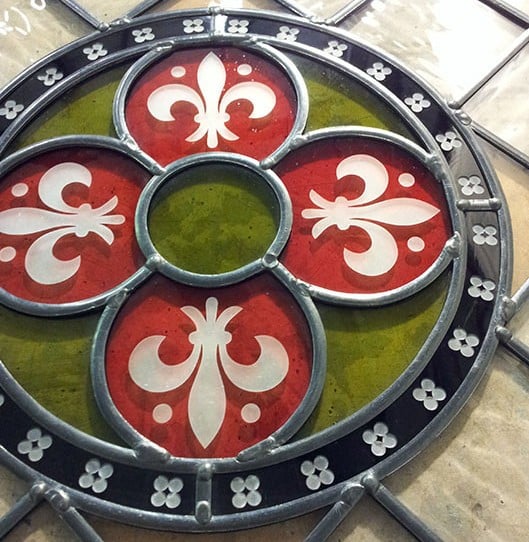 Etched Fleur De Lys Stained Glass
